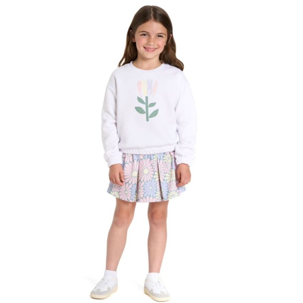 NEW Girls Sz 3 Toddler White Sweatshirt & Floral Pleated Skort 2 Pc Outfit PUMA